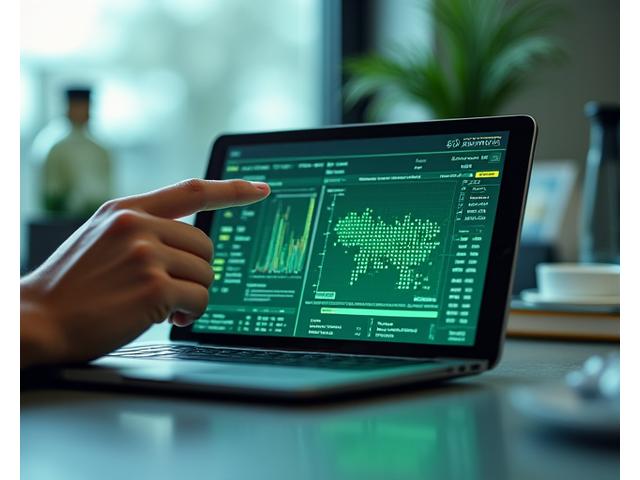 Schermo di un tablet con dashboard di biomarker complessi, grafici e dati biometrici, con un professionista che analizza i risultati. Eco Alata.