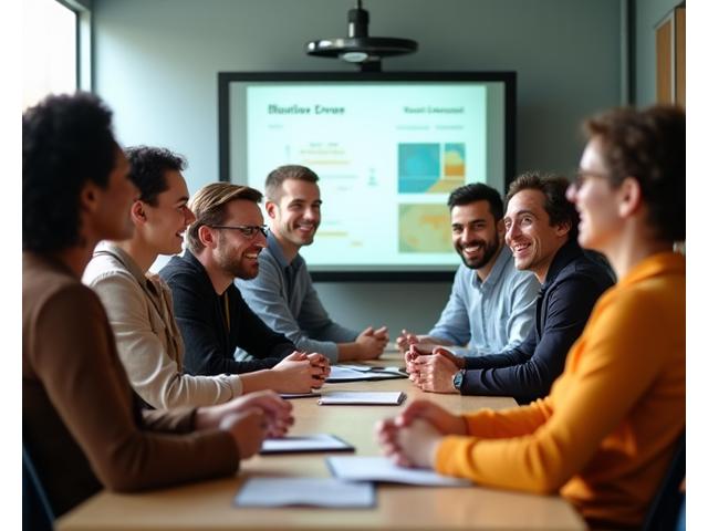 Un gruppo diversificato di adulti professionisti che partecipano a un workshop interattivo sul benessere, in un ambiente luminoso e collaborativo. Eco Alata.
