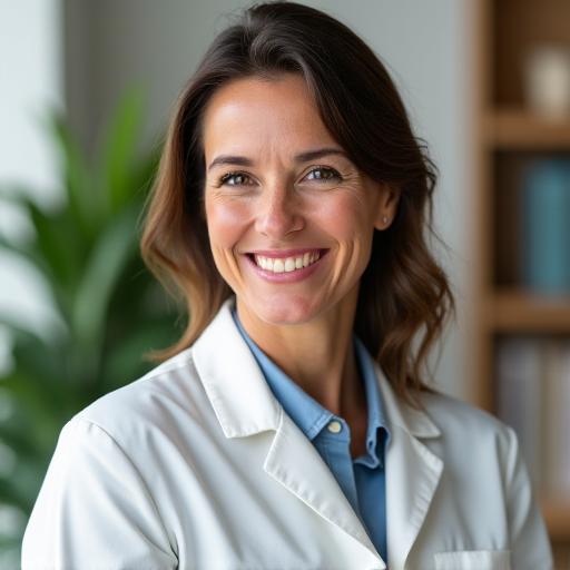 Dr. Elena Conti, Nutrizionista, sorridente mentre spiega un concetto