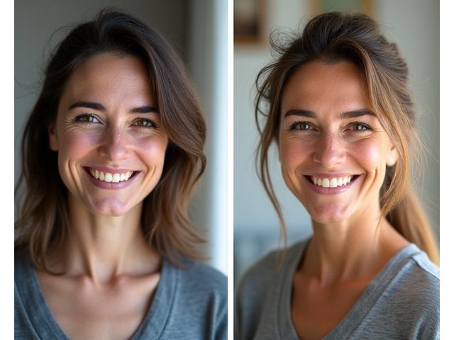 Foto prima e dopo di Giulia: prima stanca, dopo energica e sorridente