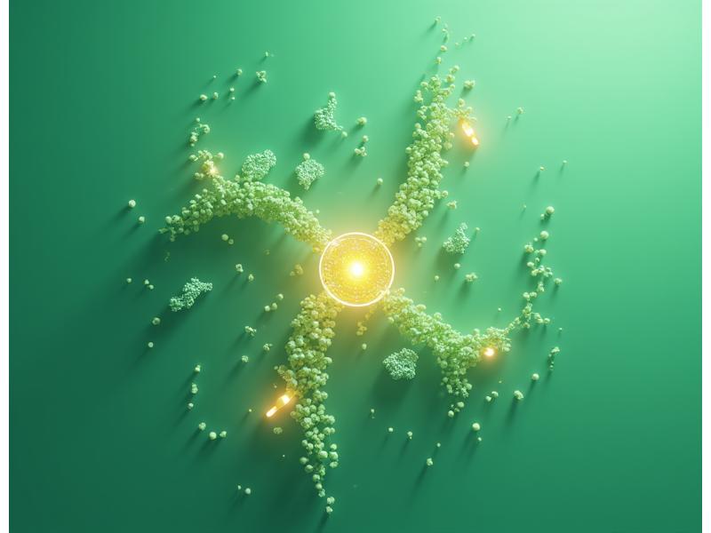 Illustrazione schematica di DNA, microbioma intestinale e analisi del sangue con elementi tecnologici interconnessi su uno sfondo pulito e moderno.
