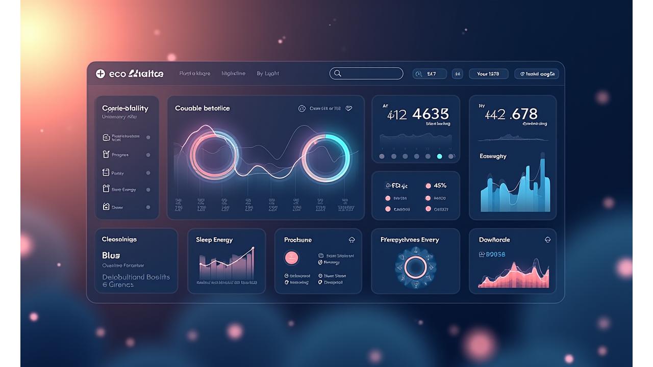 Dashboard interattiva che mostra metriche di miglioramento della qualità del sonno, livelli di energia, riduzione dello stress e perdita di peso media degli utenti Eco Alata.