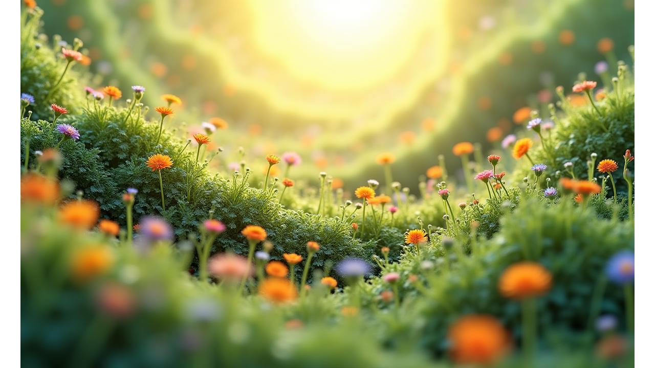Una visualizzazione artistica di cellule intestinali e batteri che mostrano una crescita sana e resiliente, sullo sfondo una linea temporale stilizzata che si estende verso il futuro, simboleggiando la longevità e la prevenzione dell'invecchiamento.