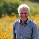 Uomo italiano di circa 55 anni, in un prato fiorito, visibilmente in salute e attivo, con un'espressione di gratitudine, simboleggiando il miglioramento di una condizione autoimmune attraverso la terapia del microbioma.